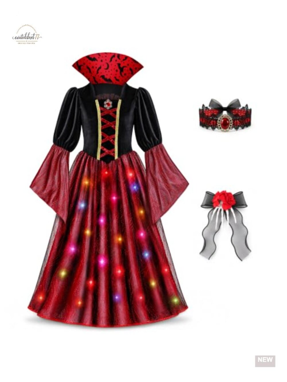 Girls Light Up Vampire Costume Halloween Dress Up 4-14 Yr